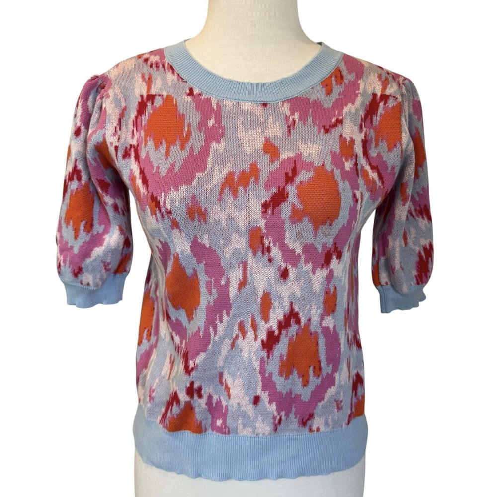 Fate Amaya Color Pop Short Sleeve Puff Sleeve Sweater In Blue Womens Size Medium